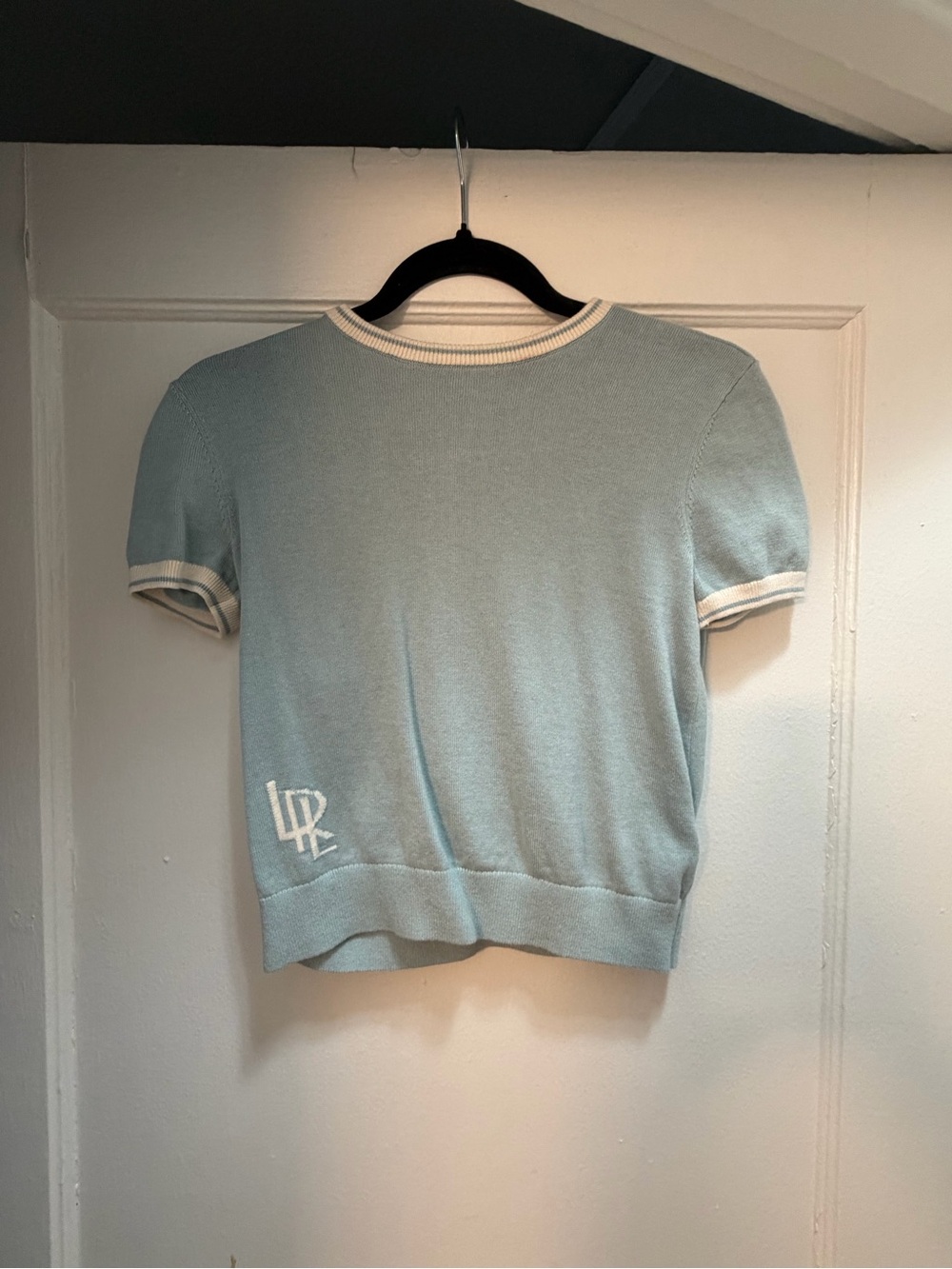 Ralph Lauren Light Blue Short Sleeve Knit Top with Cream Trim